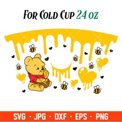 Dripping Heart Honey Pooh Bear Full Wrap Svg, Starbucks Svg, Coffee Ring Svg, Cold Cup Svg