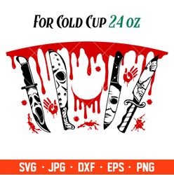 Horror Movie Knives Full Wrap, Dripping Blood Svg, Starbucks Svg, Coffee Ring Svg, Cold Cup Svg , Silhouette Vect