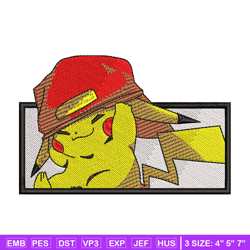 pikachu wear a hat embroidery design, pokemon embroidery, embroidery file, anime design, anime shirt