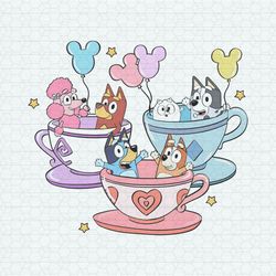 Funny Bluey Dog Friends Enjoying Coffee PNG