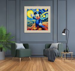 Mickey Mouse Van Gogh Original Wall Art, Joker Comics DC Original Painting, Van Gogh Mickey Mouse Starry Night Wall Art,