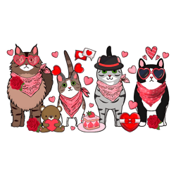 Cute Cats Family Valentines Day PNG