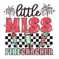 Little Miss Firecracker PNG American 4th July PNG Groovy 4th July Kids