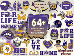 64 Designs Minnesota Vikings Football Svg Bundle, Love Vikings Svg, Minnesota Vikings Logo