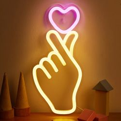 LED Neon Hand Heart USB Powered Neon Signs Night Light 3D Wall Art & Game Room Bedroom Living Room Decor Lamp Signs