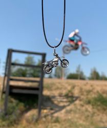 Motocross bike miniature pendant, Dirt bike sterling silver.