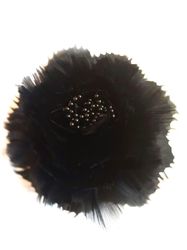 Large black three-dimensional feather brooch, Large feather flower brooch, Black feather accessory, Black feather pin