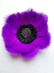 Large purple anemone feather brooch, Purple anemone hair clip, Purple anemone brooch pin, Purple feather Fascinator