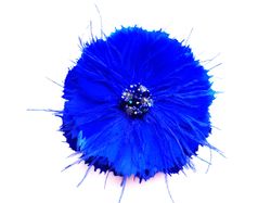 Royal blue flower feather brooch, Blue feather Fascinator, Large feather flower brooch, Royal Blue feather Fascinator