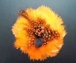 Orange Flower Feather Brooch, Handmade Brooch with Goose and Pheasant Feathers, Orange and black feather brooch pin
