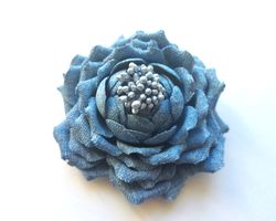 Blue denim flower brooch, Denim brooch, Denim jewelry, Denim rose flower pin, Denim fantasy brooch, Rose denim brooch