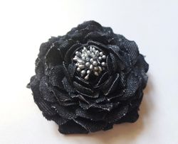 Black denim flower brooch, Denim brooch, Denim jewelry, Denim rose flower pin, Denim fantasy brooch, Rose denim brooch