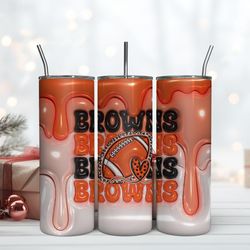 Cleveland Browns Inflated Puff Skinny Tumbler 20Oz, Football Tumbler Straight and Tapered