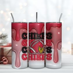 Kansas City Chiefs Inflated Puff Skinny Tumbler 20Oz, Football Tumbler Straight and Tapered
