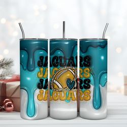 Jacksonville Jaguars Inflated Puff Skinny Tumbler 20Oz, Football Tumbler Straight and Tapered