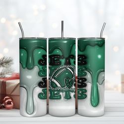 New York Jets Inflated Puff Skinny Tumbler 20Oz, Football Tumbler Straight and Tapered