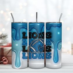 Detroit Lions Inflated Puff Skinny Tumbler 20Oz, Football Tumbler Straight and Tapered