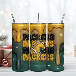 Green Bay Packers Inflated Puff Skinny Tumbler 20Oz, Football Tumbler Straight and Tapered