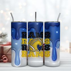 Los Angeles Rams Inflated Puff Skinny Tumbler 20Oz, Football Tumbler Straight and Tapered