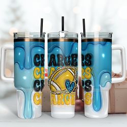 Los Angeles Chargers Inflated Puff Skinny Tumbler 40Oz, Football Tumbler Straight and Tapered