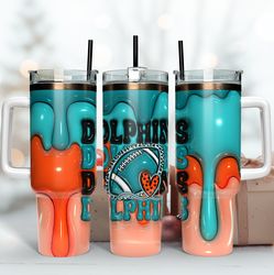 Miami Dolphins Inflated Puff Skinny Tumbler 40Oz, Football Tumbler Straight and Tapered