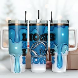 Detroit Lions Inflated Puff Skinny Tumbler 40Oz, Football Tumbler Straight and Tapered