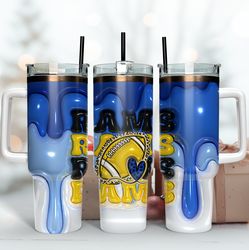 Los Angeles Rams Inflated Puff Skinny Tumbler 40Oz, Football Tumbler Straight and Tapered