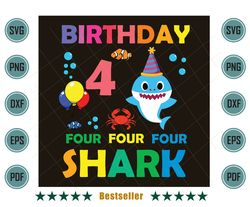 4th Birthday Baby Shark 4 Years Old Svg