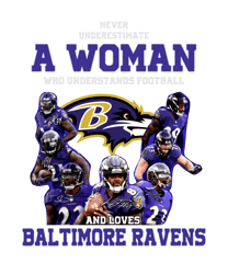 Never Underestimate A Woman Who Loves Baltimore Ravens PNG