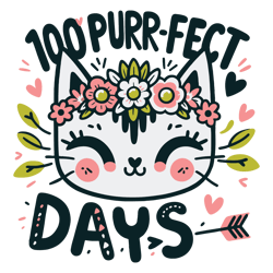 100 Purrfect Days Of School Floral Cat SVG