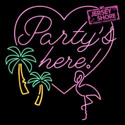 MTV Jersey Shore Partys Here Svg, Trending Svg, Flamingo Svg, Party Svg, Jersey Svg, Neon Flamingo Svg, Coconut Tree Svg
