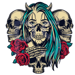 Devil Girl With Skull And Rose Svg, Trending Svg, Girl Svg, Devil Girl Svg, Satan Svg, Red Rose Svg, Skull Svg, Death Sv
