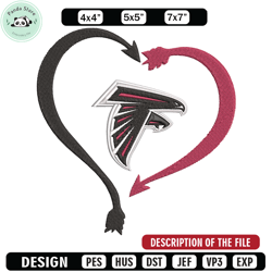 Atlanta Falcons Heart embroidery design, Falcons embroidery, NFL embroidery, logo sport embroidery, embroidery design