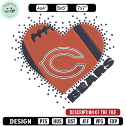 heart chicago bears embroidery design, chicago bears embroidery, nfl embroidery, sport embroidery, embroidery design 1