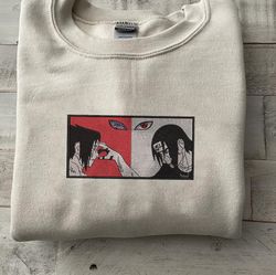 Sasuke And Itachi Embroidered Crewneck, Naruto Shippuden Embroidered Sweatshirt, Inspired Embroidered Manga Anime Hood