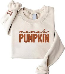 GodLover Personalized Mama's Pumpkins Embroidered Sweatshirt, Embroidered Custom Kid's Name On Sleeve