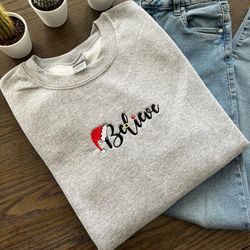 Believe Christmas Santa Embroidered Shirt, Christmas Embroidery T-Shirt