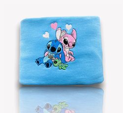 Disney Angel And Stitch Embroidered Shirt, Valentine Embroidery T-Shirt