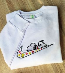 Lazy Snoopy Nike Logo Embroidered Sweatshirt, Peanuts Movie Embroidered T-shirt