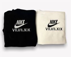 Personalized NIKE Couple Valentine Embroidered Sweatshirt, Custom Valentine Day Embroidered T-shirt