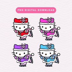 Ice Skating Kawaii Kitty PNG, Cute Christmas Sublimation Graphic, Skating Kitty PNG, Christmas Clipart Bundle