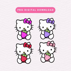 Kawaii Strawberry Kitties PNG, Cute Kawaii Kitties PNG, Cute Sublimation Graphics, Kitty Digital Download