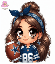 Cartoon Girl Football Fan Cowboys Brown Hair Hazel Eyes PNG Sublimation Digital Design Download DTF Print 1
