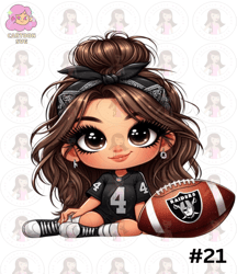 Cartoon Girl Football Fan Raiders Brown Hair Brown Eyes PNG Sublimation Digital Design Download DTF Print -Cartoon SVG