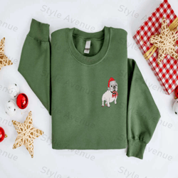 Embroidered Christmas Dog Sweatshirt, Bulldog Christmas SweaterChristmas  Sweatshirt