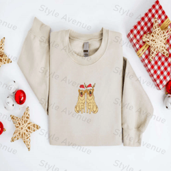 Embroidered Christmas Dog Sweatshirt, Golden Retriever Santa Sweatshirt For Family