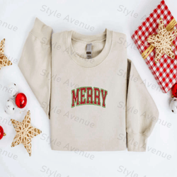 Embroidered Christmas Sweatshirt Embroidered Merry Christmas Sweater For Women