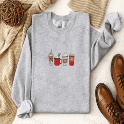 Embroidered Coffee Christmas Sweatshirt 2D Crewneck Sweater, Gift For Christmas
