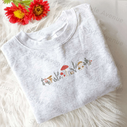 Embroidered Enchanted Forest Mushrooms Sweatshirt, Mushroom Lovers Gift