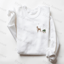 Embroidered Sweatshirt, Shiba Inu Harvesting A Christmas Tree For Christmas